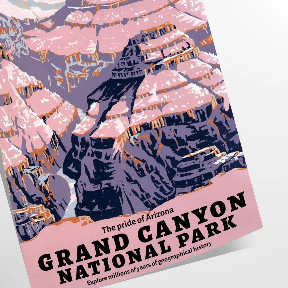 Illustration of the Grand Canyon in earthy tones with dramatic rock formations