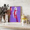 Abstract design with bold purple and red colors in a modern style - styled on a counter with eucalyptus and a bowl of lemons