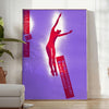 Abstract design with bold purple and red colors in a modern style - in a bright minimalist room with a plant and an armchair