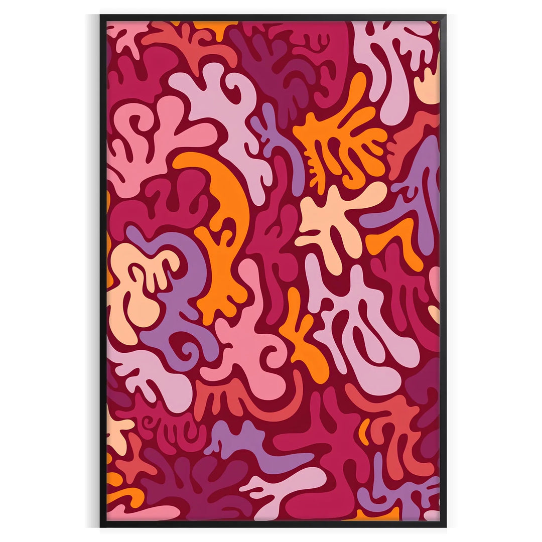 Fluid pattern design in rich browns and oranges resembling a lava lamp - in a black frame