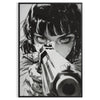 Dynamic manga illustration featuring a gun with green and blue tones - in a black frame