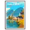 Une représentation sereine de Hallstatt, Autriche avec des teintes vertes et bleues - dans un cadre noir