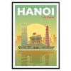 Travel poster featuring Hanoi's skyline in green and gray tones - in a black frame