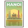 Travel poster featuring Hanoi's skyline in green and gray tones - in a walnut frame