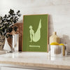 abstract representation of yoga poses in calming green tones - styled on a counter with eucalyptus and a bowl of lemons