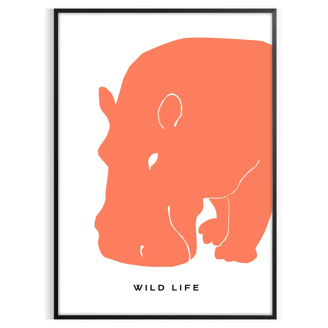 A black and orange hippopotamus in a natural setting, wildlife art - in a black frame