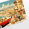 A festive travel poster featuring holiday elements in green and red tones - as a rolled, unframed print