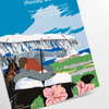 A romantic travel poster featuring a couple on a honeymoon, with blue and black tones. - as a rolled, unframed print