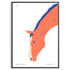 Un cheval galopant à travers un paysage cosmique avec des nuances orange et bleu - dans un cadre noir