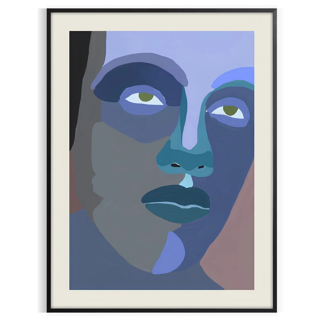 Abstract representation of a human figure in bold colors and shapes