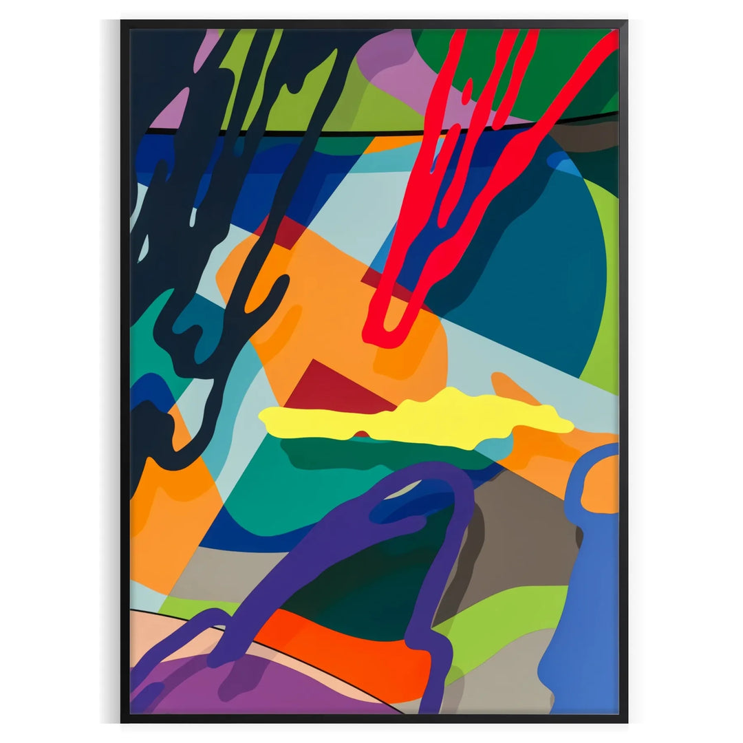 Abstract hyperbeast creature in blue and green hues with a cosmic background - in a black frame