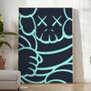 Abstract design featuring bold black and blue shapes with dynamic energy - in a bright minimalist room with a plant and an armchair