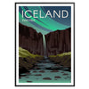 Iceland landscape featuring gray skies and lush green mountains - in a black frame