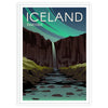 Iceland landscape featuring gray skies and lush green mountains - in a white frame
