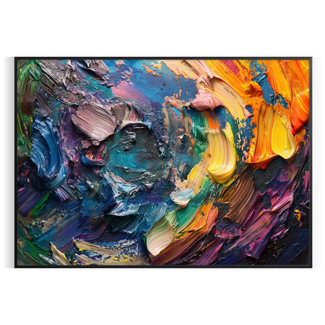 Impasto oil painting with rich green and orange hues