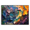 Pintura a óleo impasto com ricos tons de verde e laranja - numa moldura preta