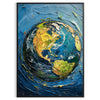 Pintura a óleo em impasto com tons texturizados de verde e azul - numa moldura preta