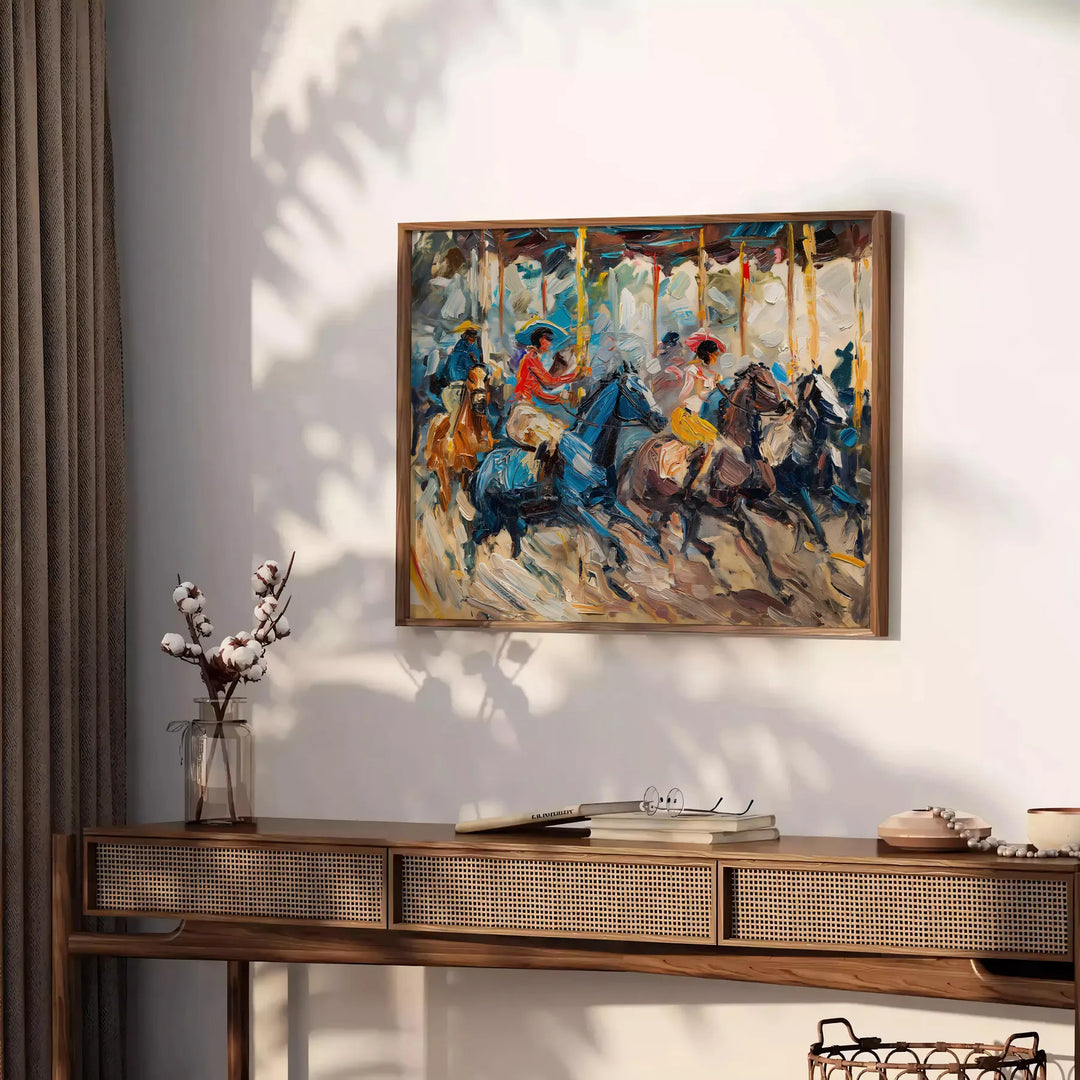 Pintura al óleo impasto abstracta con colores verdes y azules en espiral - sobre una encimera con eucalipto y un cuenco de limones
