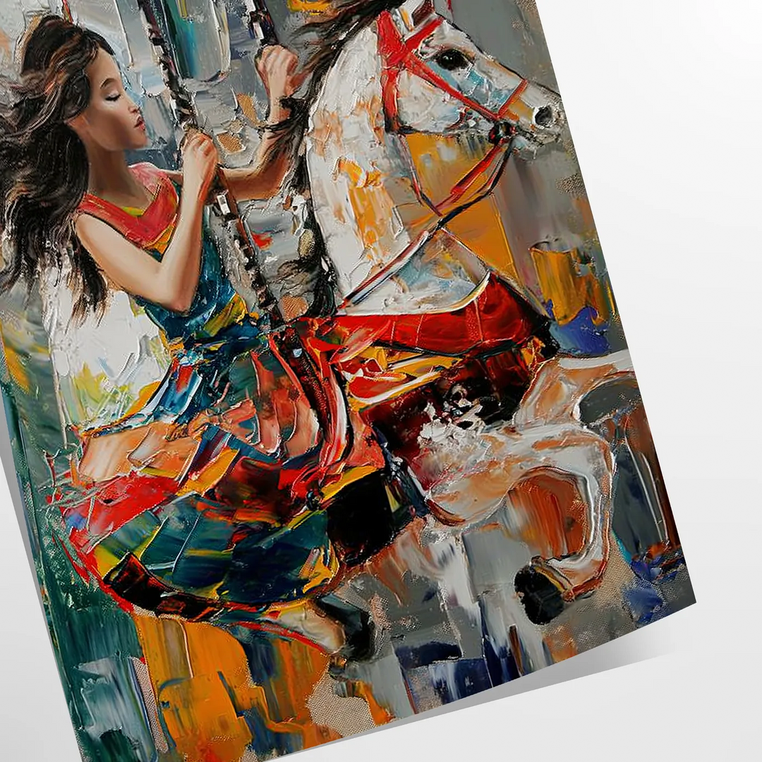 Pintura al óleo en impasto abstracto con tonos verdes y grises - como impresión enrollada, sin marco