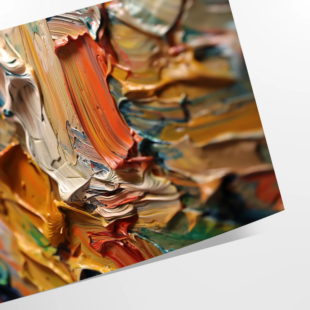 Abstract impasto oil painting with gray and green hues blending together
