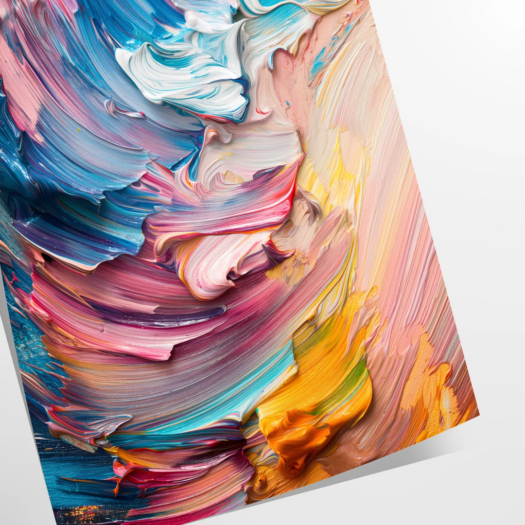 Pintura al óleo en impasto abstracta con ricos verdes y azules - como impresión enrollada, sin marco