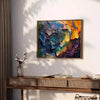 Pintura a óleo impasto com ricos tons de verde e laranja - sobre uma bancada com eucalipto e uma taça de limões