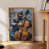 Impressionist landscape with lush greens and blues, evoking a serene atmosphere - beside a round wooden side table with books