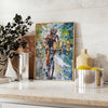 Impressionist landscape with lush greens and tranquil blues - styled on a counter with eucalyptus and a bowl of lemons