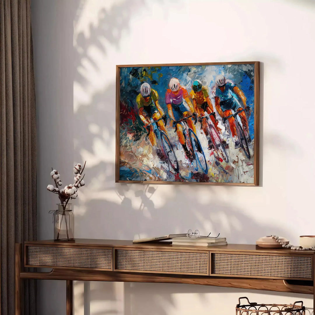 Paesaggio impressionista con verdi lussureggianti e blu tranquilli - su un piano con eucalipto e una ciotola di limoni