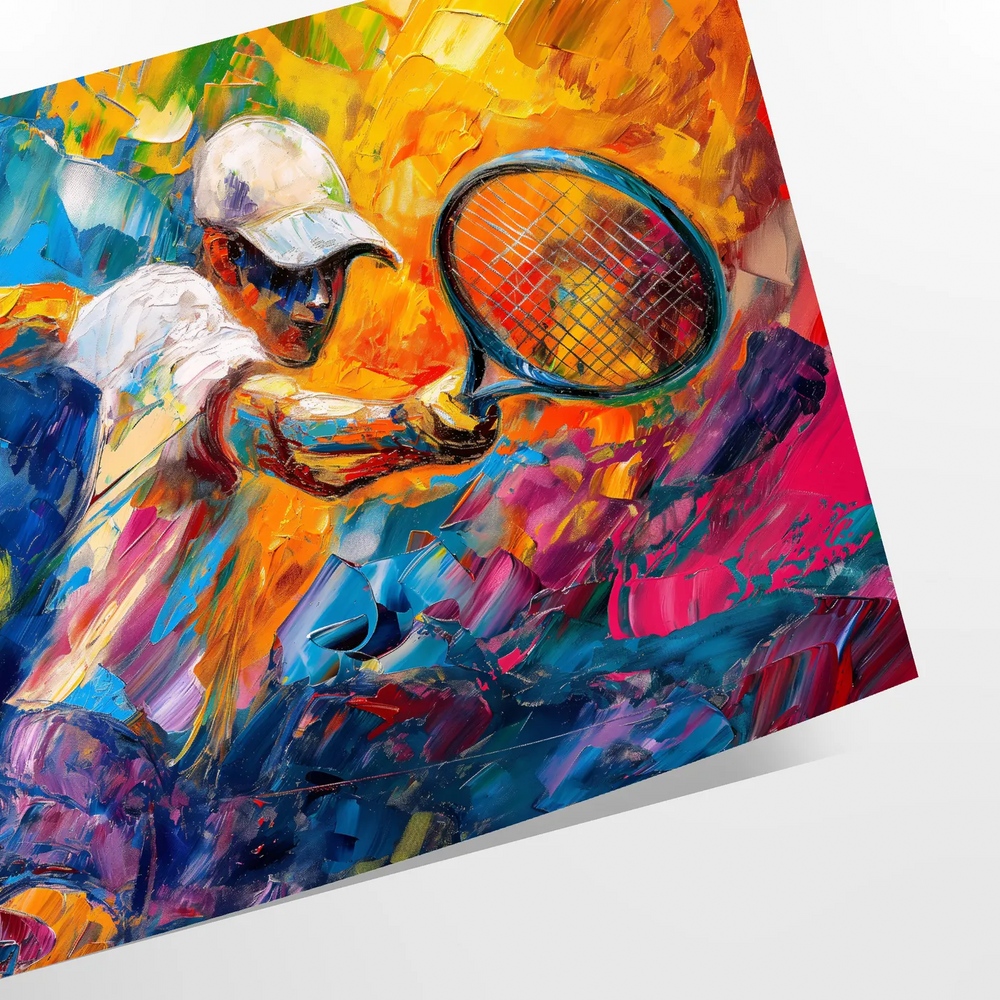 Impressionist landscape with orange and blue hues depicting a serene scene