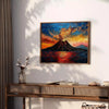 Impressionist artwork featuring a blend of black and orange hues - styled on a counter with eucalyptus and a bowl of lemons