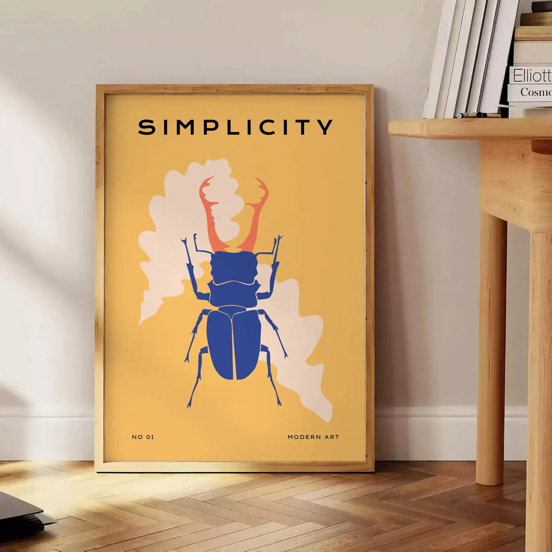 Affiche captivante faune insectes nuances vert bleu une touche nature intérieur un cadeau unique cadre disponible - à côté d'une table d'appoint ronde en bois avec des livres