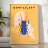 Affiche captivante faune insectes nuances vert bleu une touche nature intérieur un cadeau unique cadre disponible - dans une pièce lumineuse épurée avec plante et fauteuil