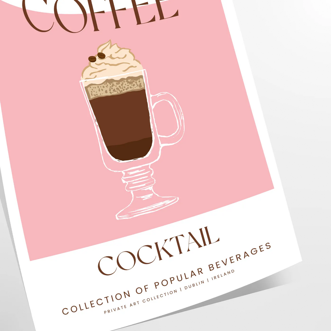 Ilustración de un cóctel de café irlandés en tonos marrones y naranjas ricos