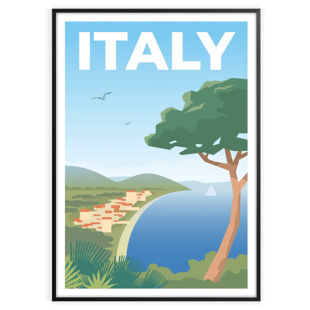 Stylized illustration of Italy with gray and blue hues