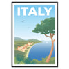 Stylized illustration of Italy with gray and blue hues - in a black frame