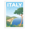 Stylized illustration of Italy with gray and blue hues - in a white frame