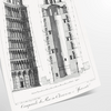Travel poster featuring the Leaning Tower of Pisa in gray and white tones - as a rolled, unframed print