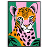 A jaguar in a lush green jungle, showcasing rich browns and greens - in a black frame