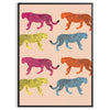 A jaguar illustrated in bold orange and gray tones against a textured background - in a black frame