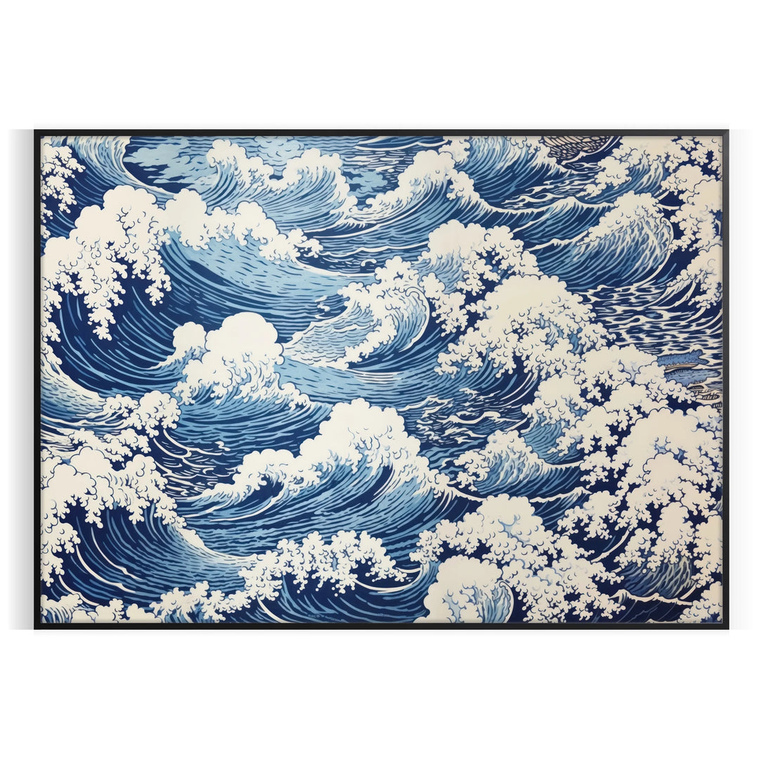 vintage Japanese landscape with serene blue and gray tones