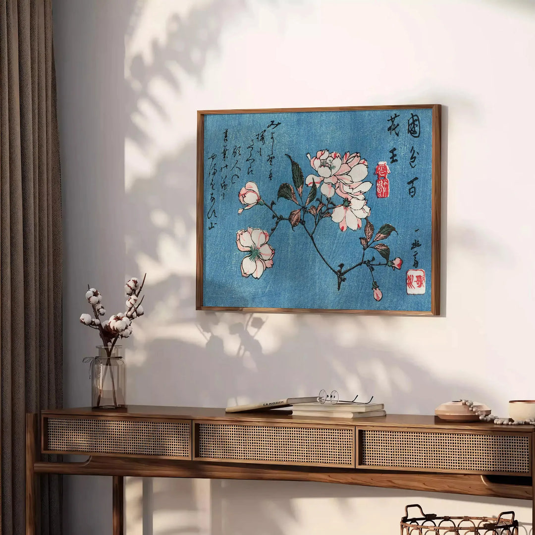 Abstract representation of Japan with bold black and orange colors - styled on a counter with eucalyptus and a bowl of lemons