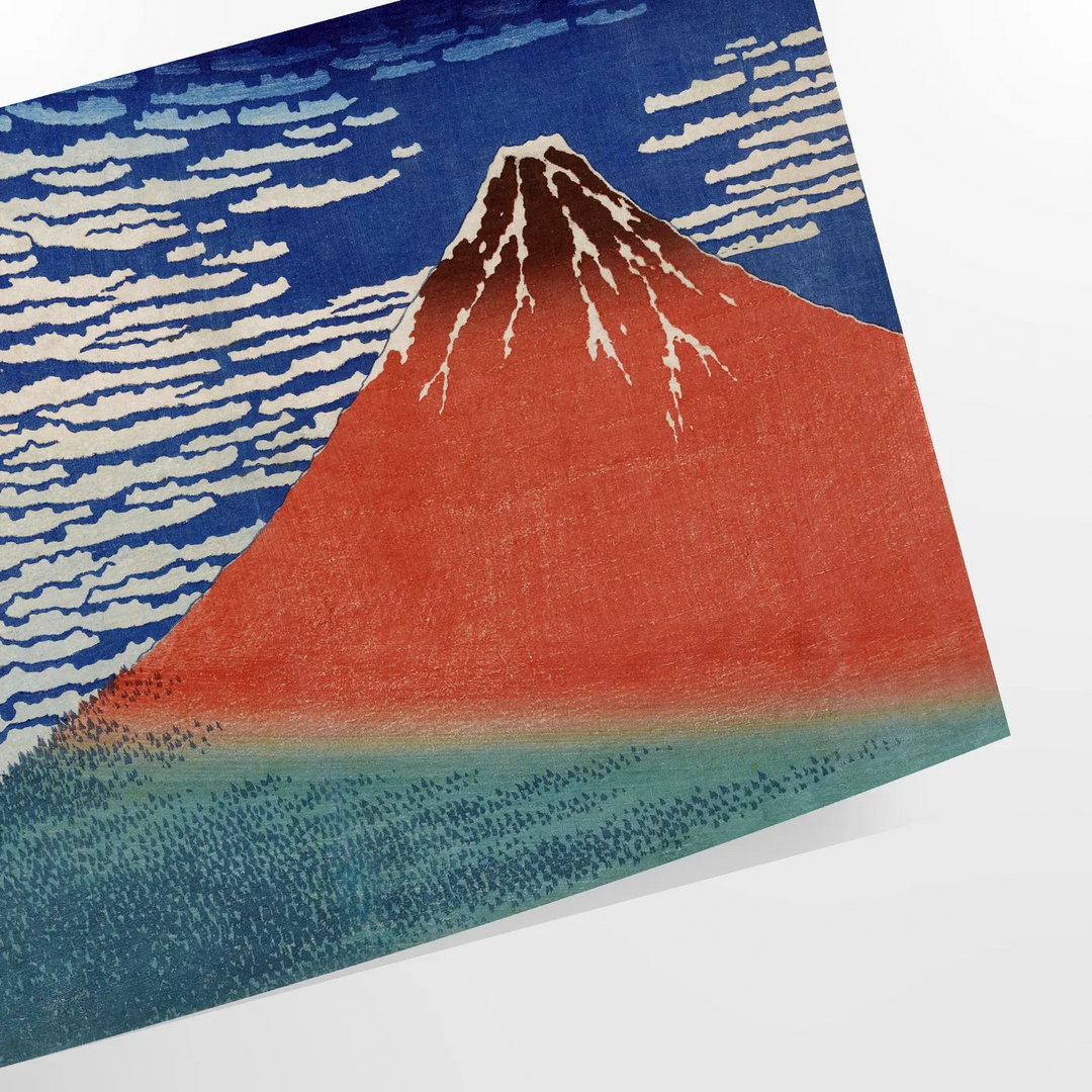 Traditionelle japanische Landschaft mit ruhigen Bergen und Kirschblüten - als gerollter Druck, ohne Rahmen