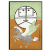 Abstract Japanese art featuring green and blue tones with flowing shapes - in a black frame