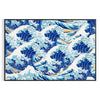 A serene Japanese landscape featuring soft blue and gray hues - in a black frame