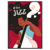 Colorful abstract design featuring musical instruments and notes for a Jazz Festival - in a black frame