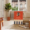 Abstract depiction of musicians playing at a jazz festival with green and black tones - in a Parisian living room with a sofa and a fig plant
