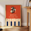 A lively jazz festival scene with musicians playing instruments in black and green tones - beside a round wooden side table with books