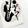 Dynamic jazz dancers in motion against an orange and white background - as a rolled, unframed print