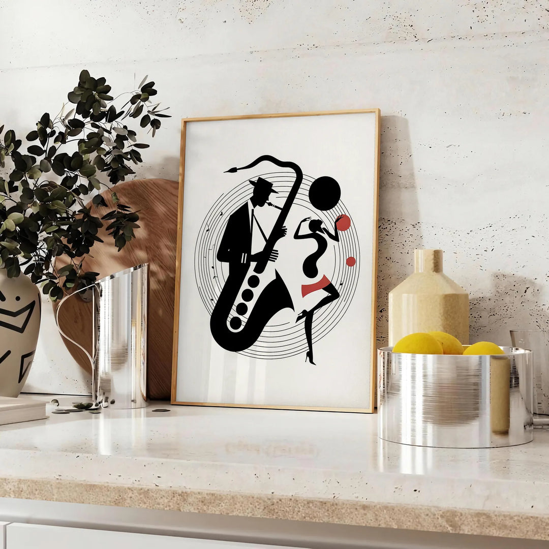Dynamic jazz dancers in motion against an orange and white background - styled on a counter with eucalyptus and a bowl of lemons